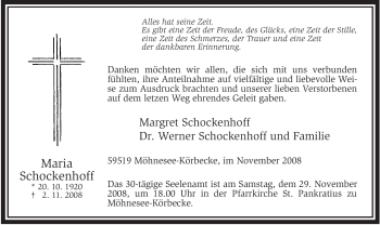 Traueranzeige von Maria Schockenhoff von Tageszeitung
