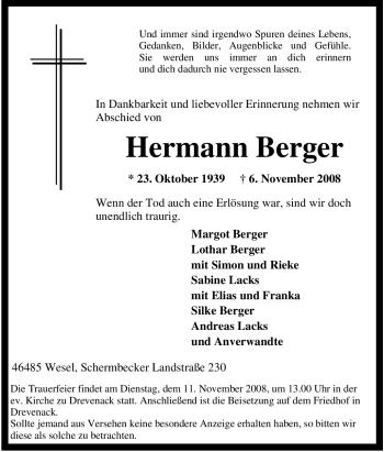 Traueranzeige von Hermann Berger von Tageszeitung