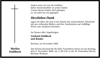 Traueranzeige von Marlies Dahlbeck von Tageszeitung