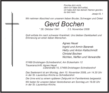 Traueranzeige von Gerd Bochen von Tageszeitung