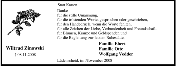 Traueranzeige von Wiltrud Zinowski von Tageszeitung
