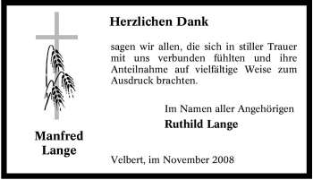 Traueranzeige von Manfred Lange von Tageszeitung