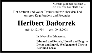 Traueranzeige von Heribert Badorrek von Tageszeitung