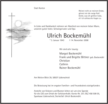 Traueranzeige von Ulrich Bockemühl von Tageszeitung