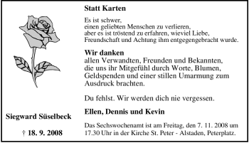 Traueranzeige von Siegward Süselbeck von Tageszeitung