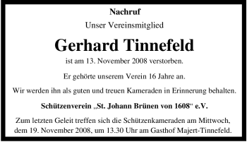 Traueranzeige von Gerhard Tinnefeld von Tageszeitung