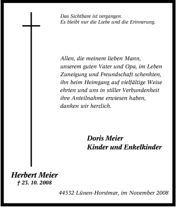 Traueranzeige von Herbert Meier von Tageszeitung
