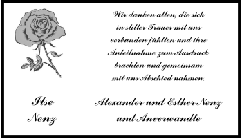 Traueranzeige von Ilse Nenz von Tageszeitung