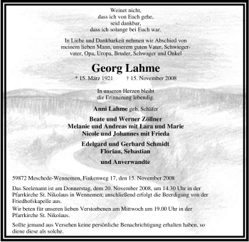 Traueranzeige von Georg Lahme von Tageszeitung