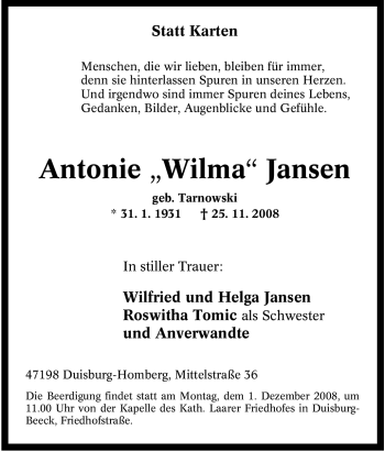 Traueranzeige von Antonie 