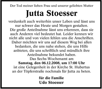 Traueranzeige von Jutta Stoesser von Tageszeitung