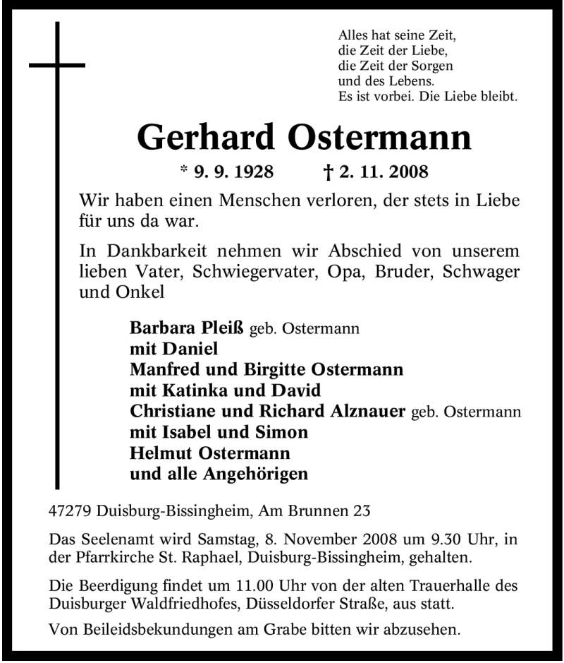 Traueranzeigen Von Gerhard Ostermann Trauer In Nrwde 4888