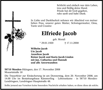 Traueranzeige von Elfriede Jacob von Tageszeitung