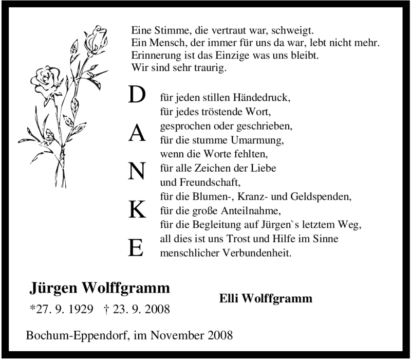  Traueranzeige für Jürgen Wolffgramm vom 21.11.2008 aus Tageszeitung