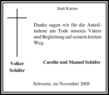 Traueranzeige von Volker Schäfer von Tageszeitung