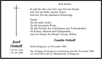 Traueranzeige von Josef Osthoff von Tageszeitung