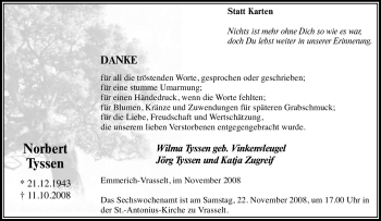 Traueranzeige von Norbert Tyssen von Tageszeitung