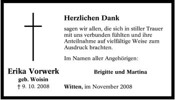 Traueranzeige von Erika Vorwerk von Tageszeitung