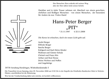 Traueranzeige von Hans-Peter Berger von Tageszeitung