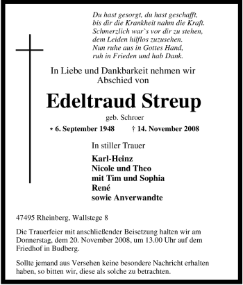 Traueranzeige von Edeltraud Streup von Tageszeitung