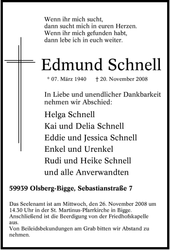 Traueranzeige von Edmund Schnell von Tageszeitung