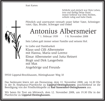 Traueranzeige von Antonius Albersmeier von Tageszeitung