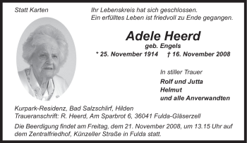 Traueranzeige von Adele Heerd von Tageszeitung
