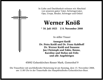 Traueranzeige von Werner Knöß von Tageszeitung