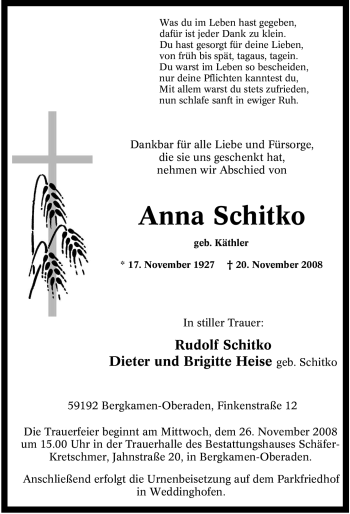 Traueranzeige von Anna Schitko von Tageszeitung