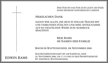Traueranzeige von Edwin Rams von Tageszeitung