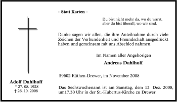 Traueranzeige von Adolf Dahlhoff von Tageszeitung