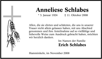 Traueranzeige von Anneliese Schlabes von Tageszeitung