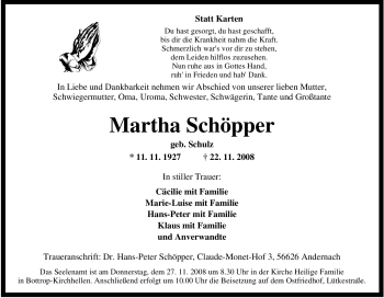 Traueranzeige von Martha Schöpper von Tageszeitung