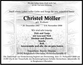 Traueranzeige von Christel Möller von Tageszeitung