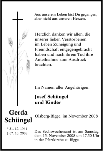Traueranzeige von Gerda Schüngel von Tageszeitung