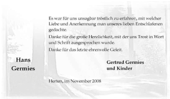 Traueranzeige von Hans Germies von Tageszeitung