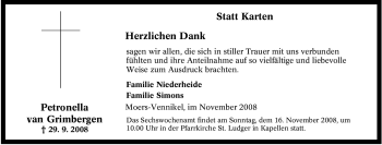 Traueranzeige von Petronella van Grimbergen von Tageszeitung