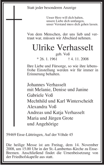 Traueranzeige von Ulrike Verhasselt von Tageszeitung