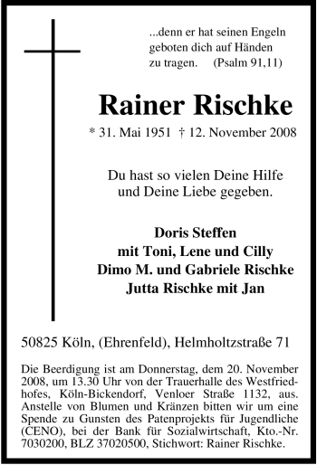 Traueranzeige von Rainer Rischke von Tageszeitung