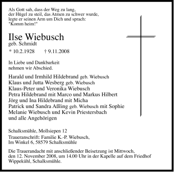 Traueranzeige von Ilse Wiebusch von Tageszeitung