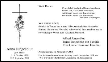 Traueranzeige von Anna Jungesblut von Tageszeitung