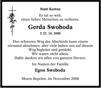 Traueranzeige von Gerda Swoboda von Tageszeitung