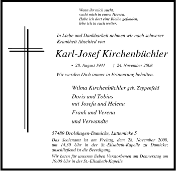 Traueranzeige von Karl-Josef Kirchenbüchler von Tageszeitung