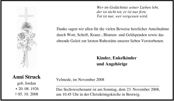 Traueranzeige von Anni Struck von Tageszeitung