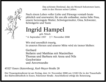 Traueranzeige von Ingrid Hampel von Tageszeitung