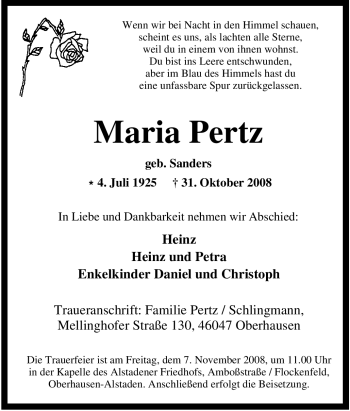 Traueranzeige von Maria Pertz von Tageszeitung