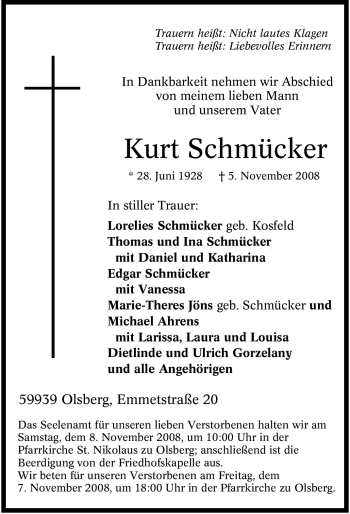 Traueranzeige von Kurt Schmücker von Tageszeitung