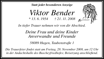 Traueranzeige von Viktor Bender von Tageszeitung