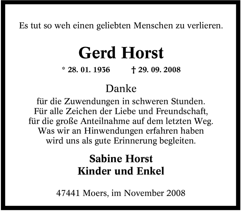  Traueranzeige für Gerd Horst vom 22.11.2008 aus Tageszeitung