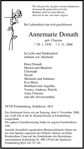 Traueranzeige von Annemarie Donath von Tageszeitung